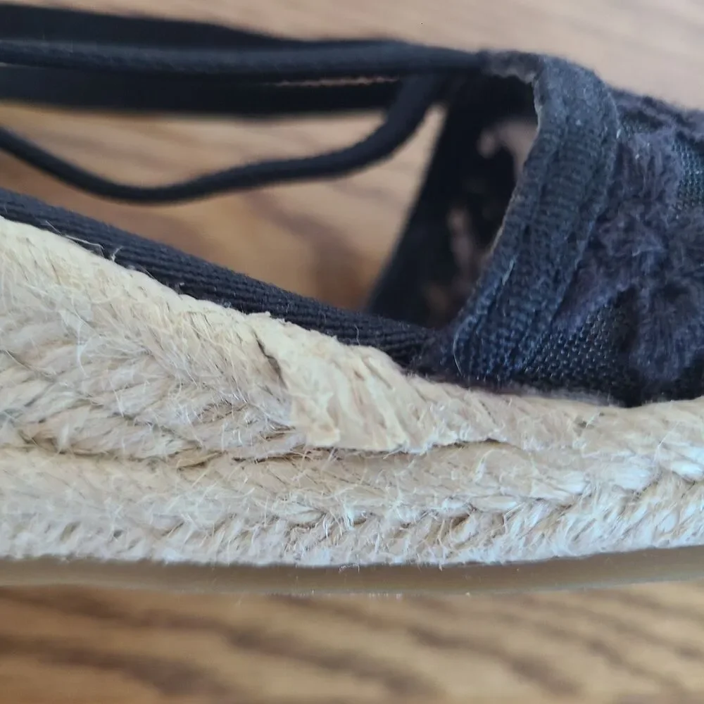 Dressbarn Taylor Black Lace Jute Heel Espadrille Wedge Sandals Size 8